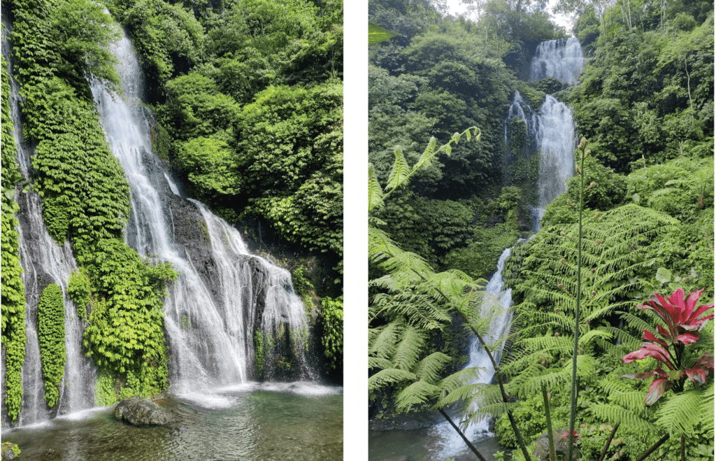As cachoeiras de Munduk, Bali, com várias quedas d’água cercadas por uma floresta tropical exuberante e piscinas naturais