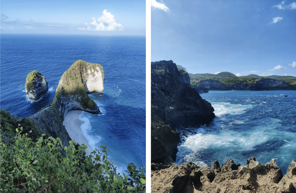 As paisagens impressionantes de Nusa Penida, com a icônica Kelingking Beach, as piscinas naturais de Angel’s Billabong e falésias dramáticas sobre o oceano azul-turquesa