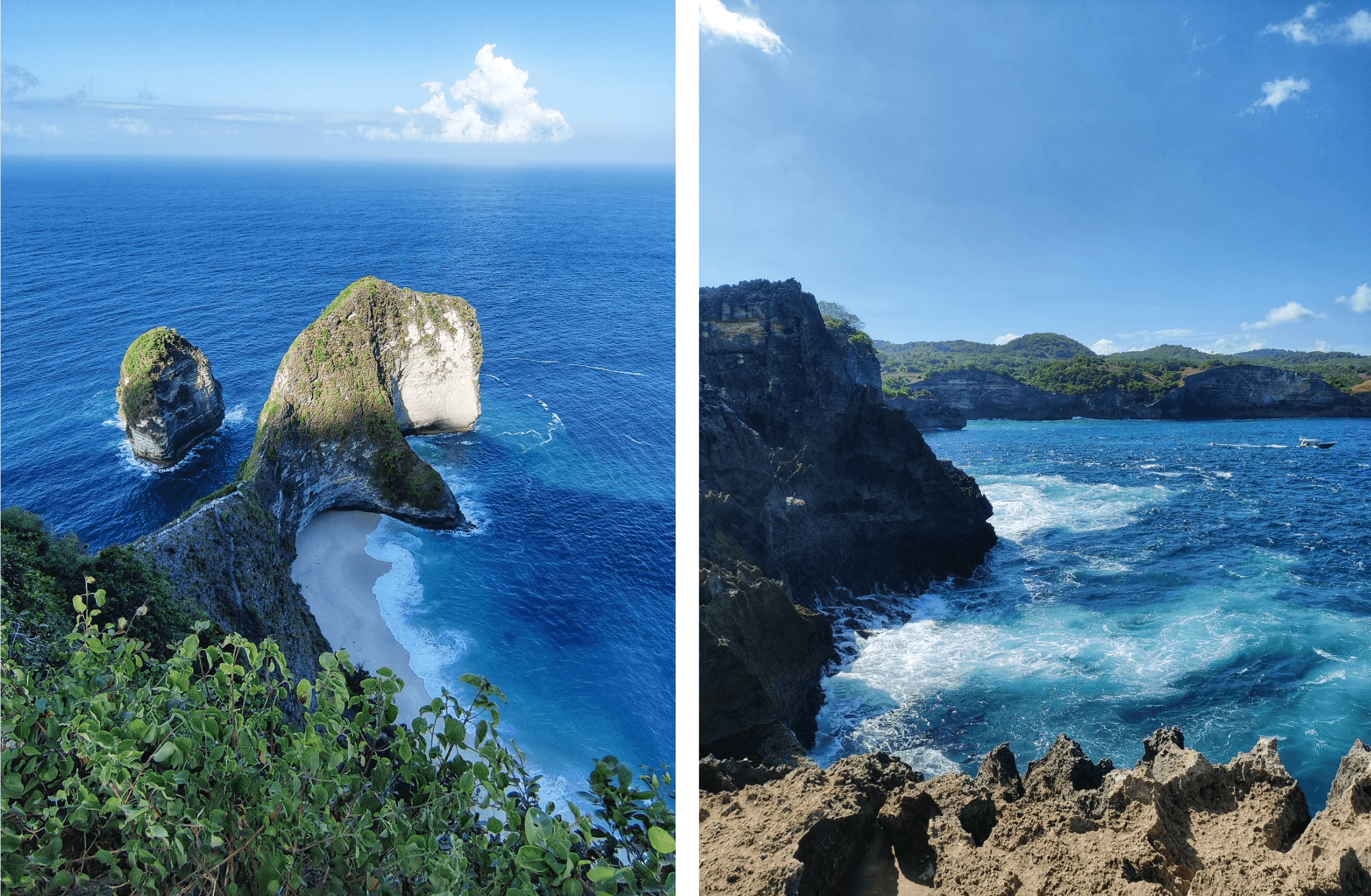 As paisagens impressionantes de Nusa Penida, com a icônica Kelingking Beach, as piscinas naturais de Angel’s Billabong e falésias dramáticas sobre o oceano azul-turquesa